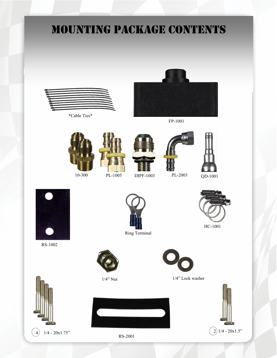 Mounting package contents | FASS FA D08 150G User Manual | Page 7 / 16