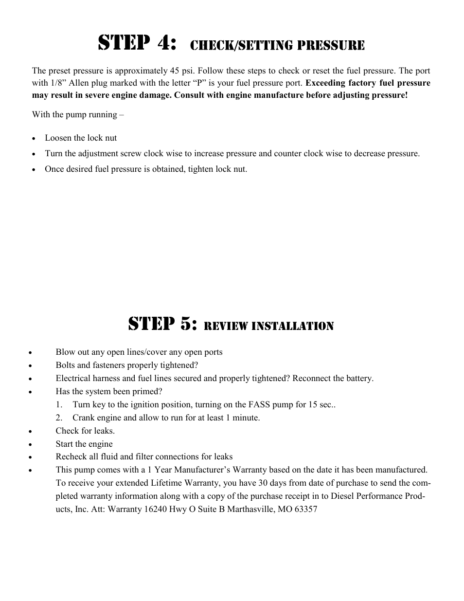 Step 5, Review installation | FASS FA D10 125G User Manual | Page 17 / 18