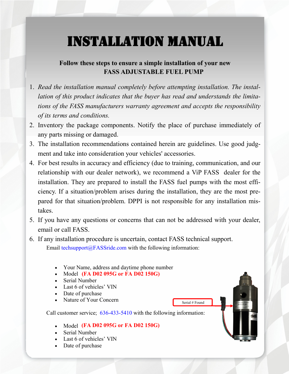 Installation manual | FASS FA D02 150G User Manual | Page 4 / 15