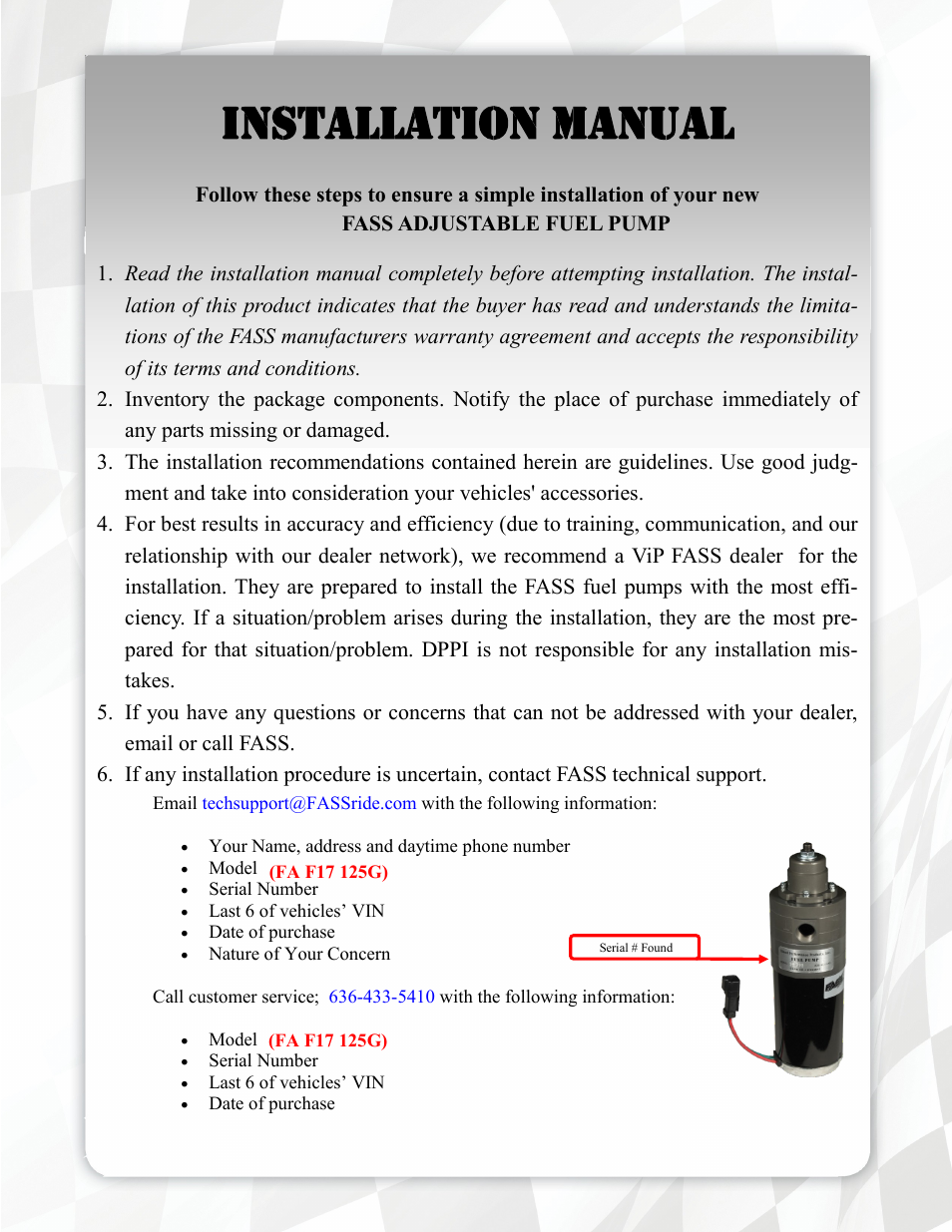 Installation manual | FASS FA F17 125G User Manual | Page 4 / 19
