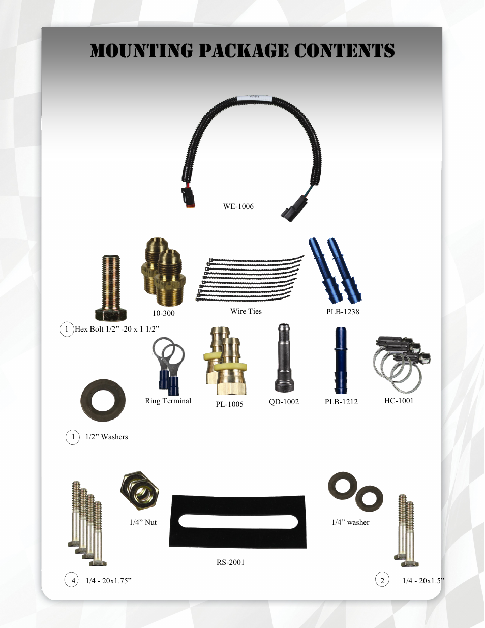 Mounting package contents | FASS FA F16 150G User Manual | Page 7 / 16