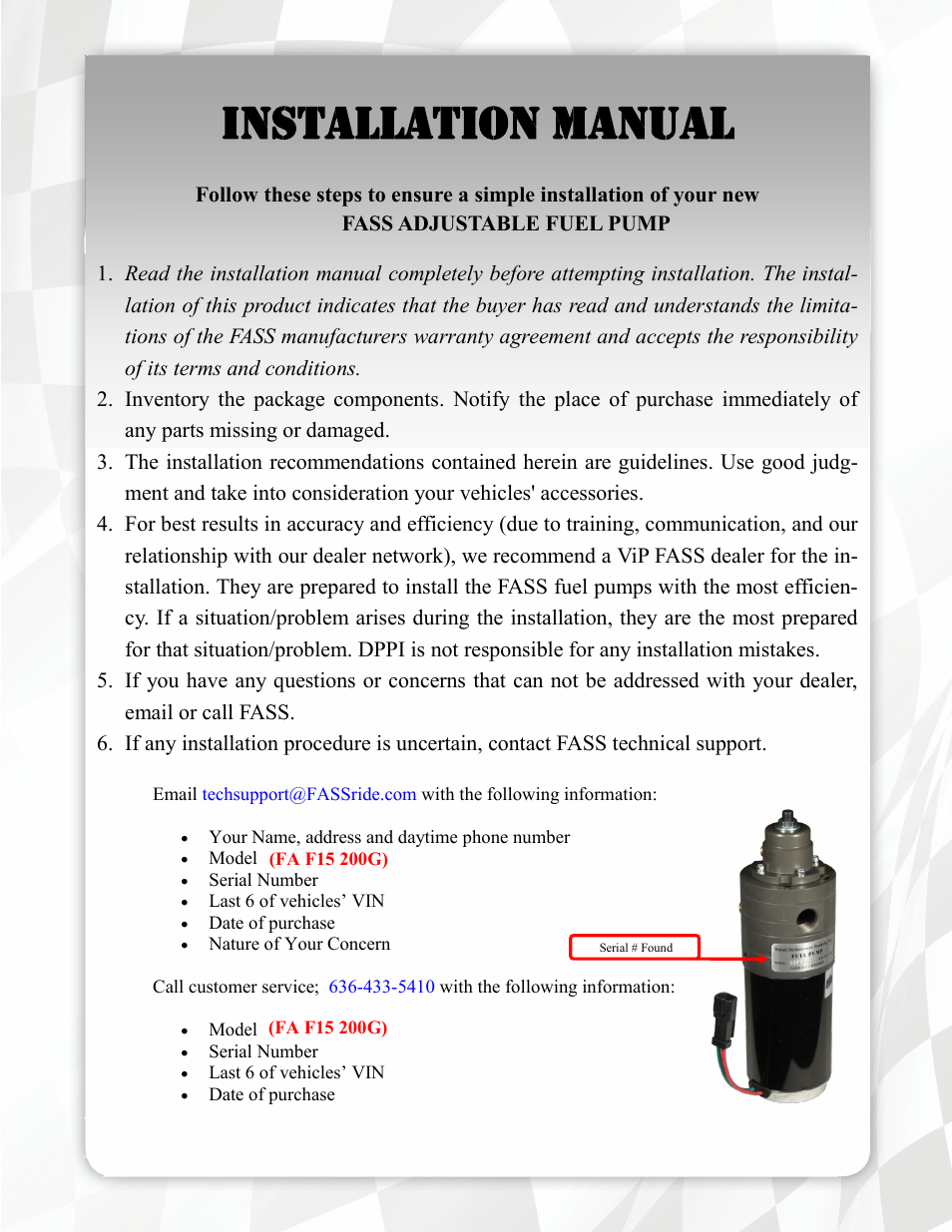 Installation manual | FASS FA F15 200G User Manual | Page 4 / 18