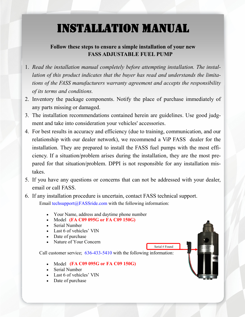 Installation manual | FASS FA C09 150G User Manual | Page 4 / 17