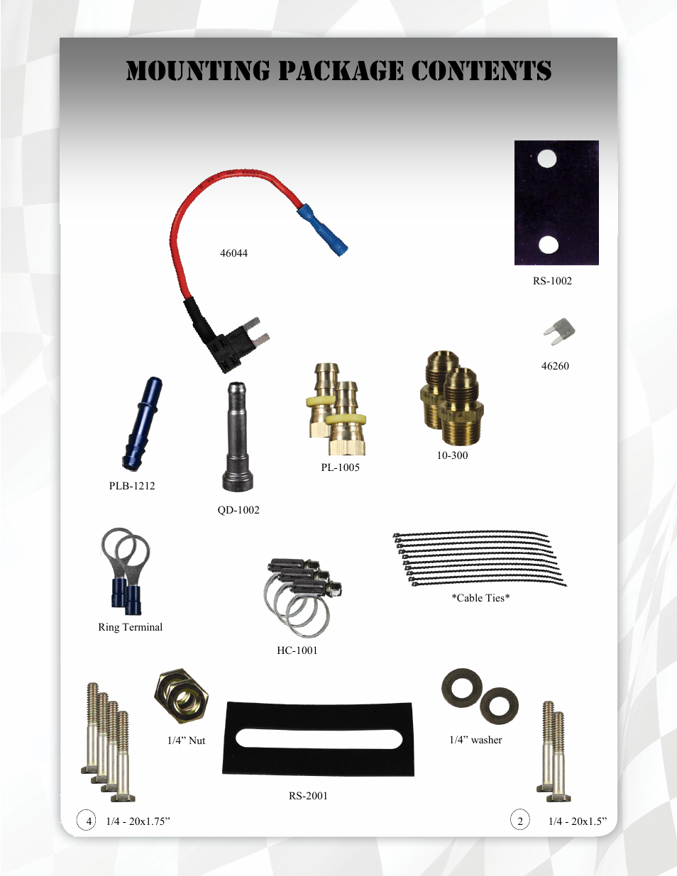 Mounting package contents | FASS FA C09 150G User Manual | Page 7 / 17