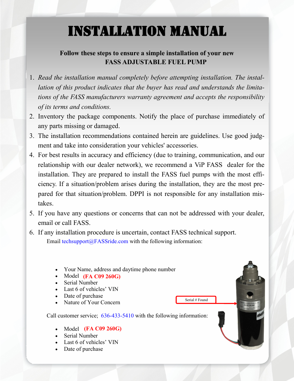Installation manual | FASS FA C09 260G User Manual | Page 4 / 17