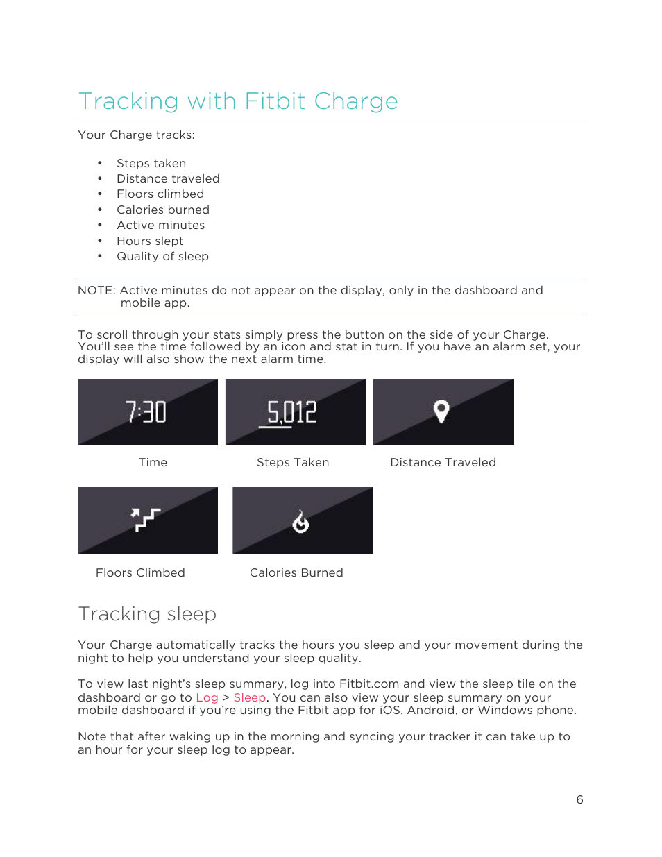 T r a c k i n g w i t h f i t b i t c h a r g e, Tracking with fitbit charge, Tracking sleep | Fitbit Charge User Manual | Page 10 / 30