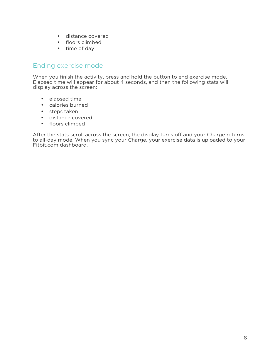 Ending exercise mode | Fitbit Charge User Manual | Page 12 / 30