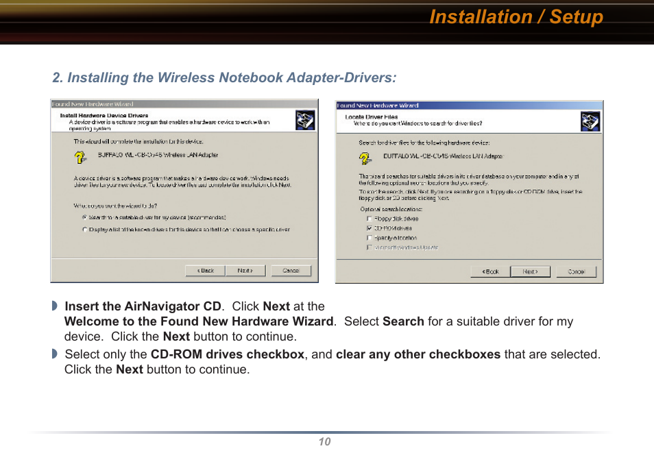 Installation / setup | Buffalo Technology WLI-CB-G54S User Manual | Page 10 / 40