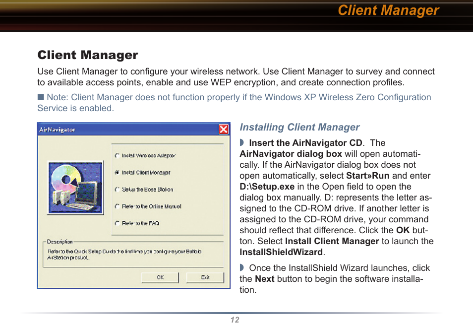 Client manager | Buffalo Technology WLI-CB-G54S User Manual | Page 12 / 40