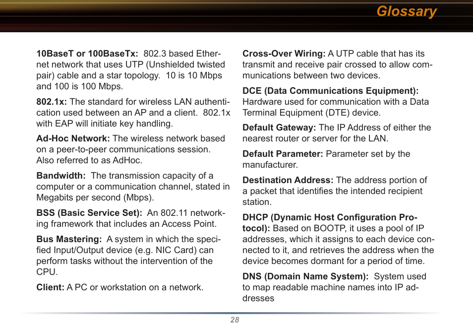 Glossary | Buffalo Technology WLI-CB-G54S User Manual | Page 28 / 40
