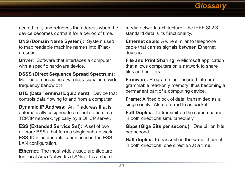 Glossary | Buffalo Technology WLI-CB-G54S User Manual | Page 30 / 40