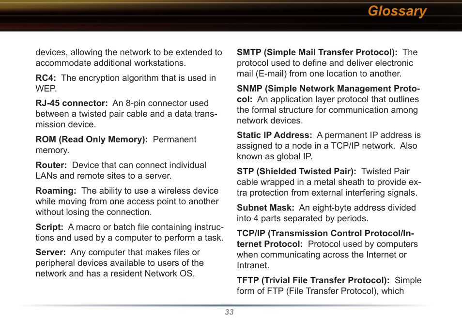 Glossary | Buffalo Technology WLI-CB-G54S User Manual | Page 33 / 40