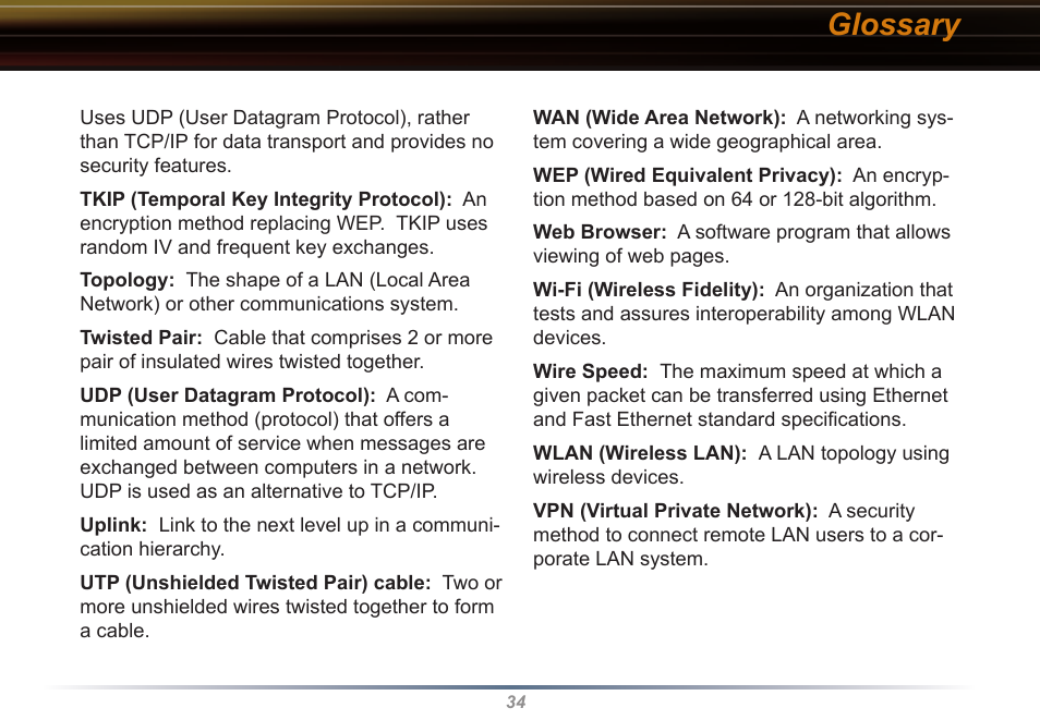 Glossary | Buffalo Technology WLI-CB-G54S User Manual | Page 34 / 40