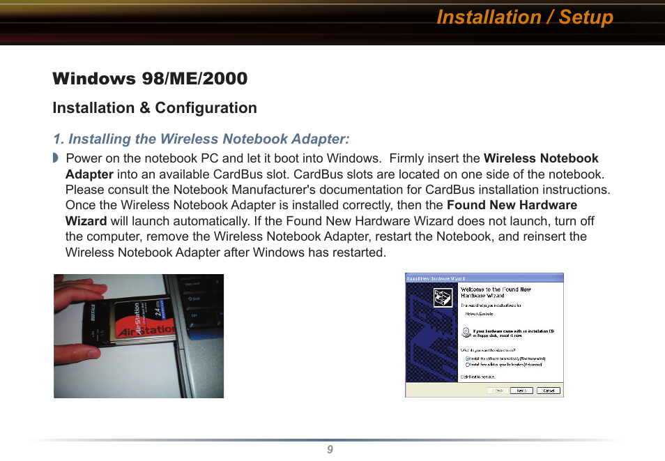 Installation / setup | Buffalo Technology WLI-CB-G54S User Manual | Page 9 / 40