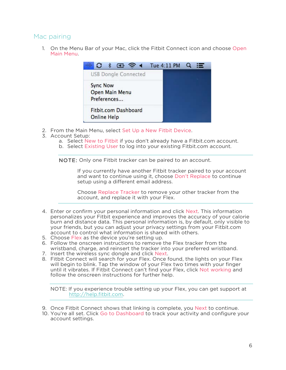 Pairing to a computer, Mac pairing | Fitbit Flex User Manual | Page 10 / 37