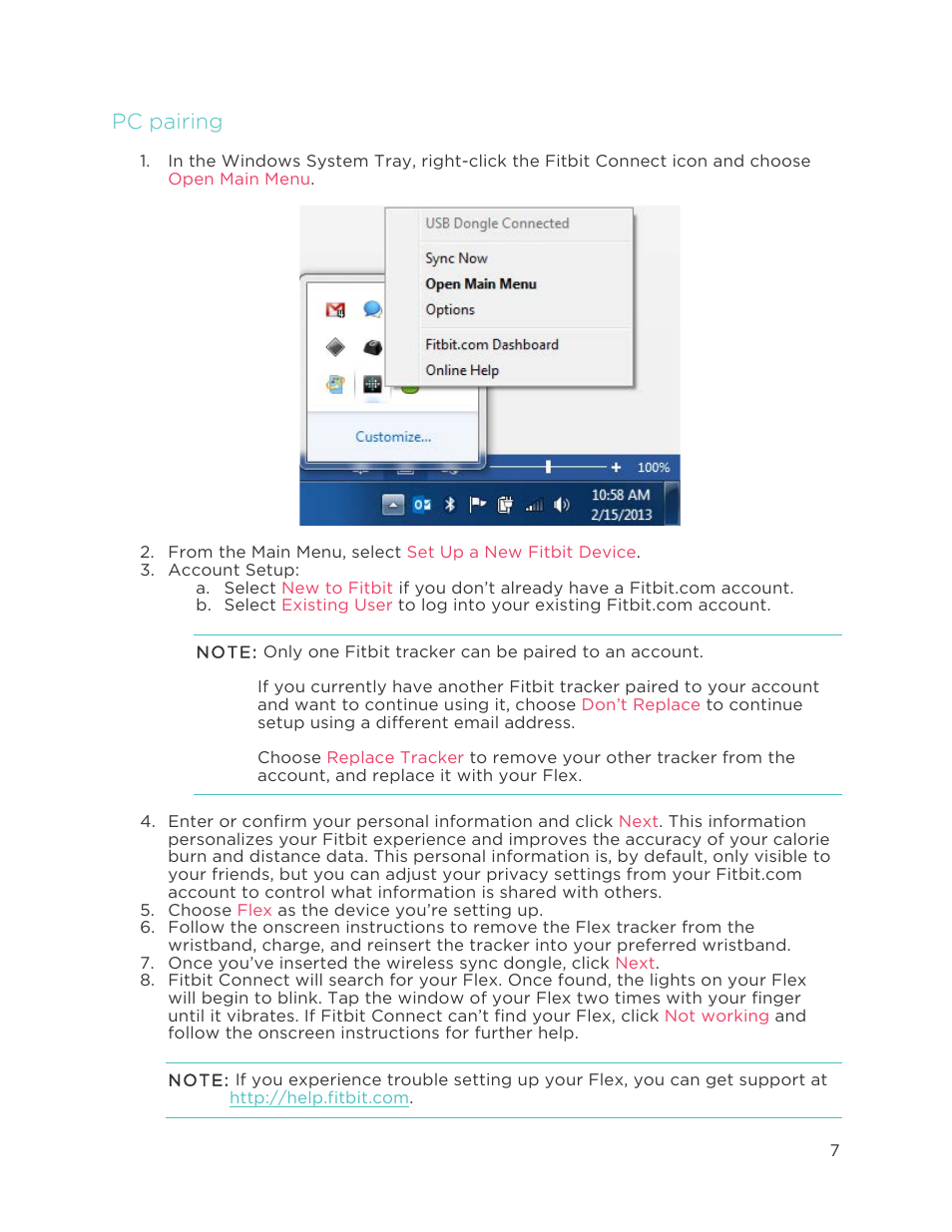 Pc pairing | Fitbit Flex User Manual | Page 11 / 37