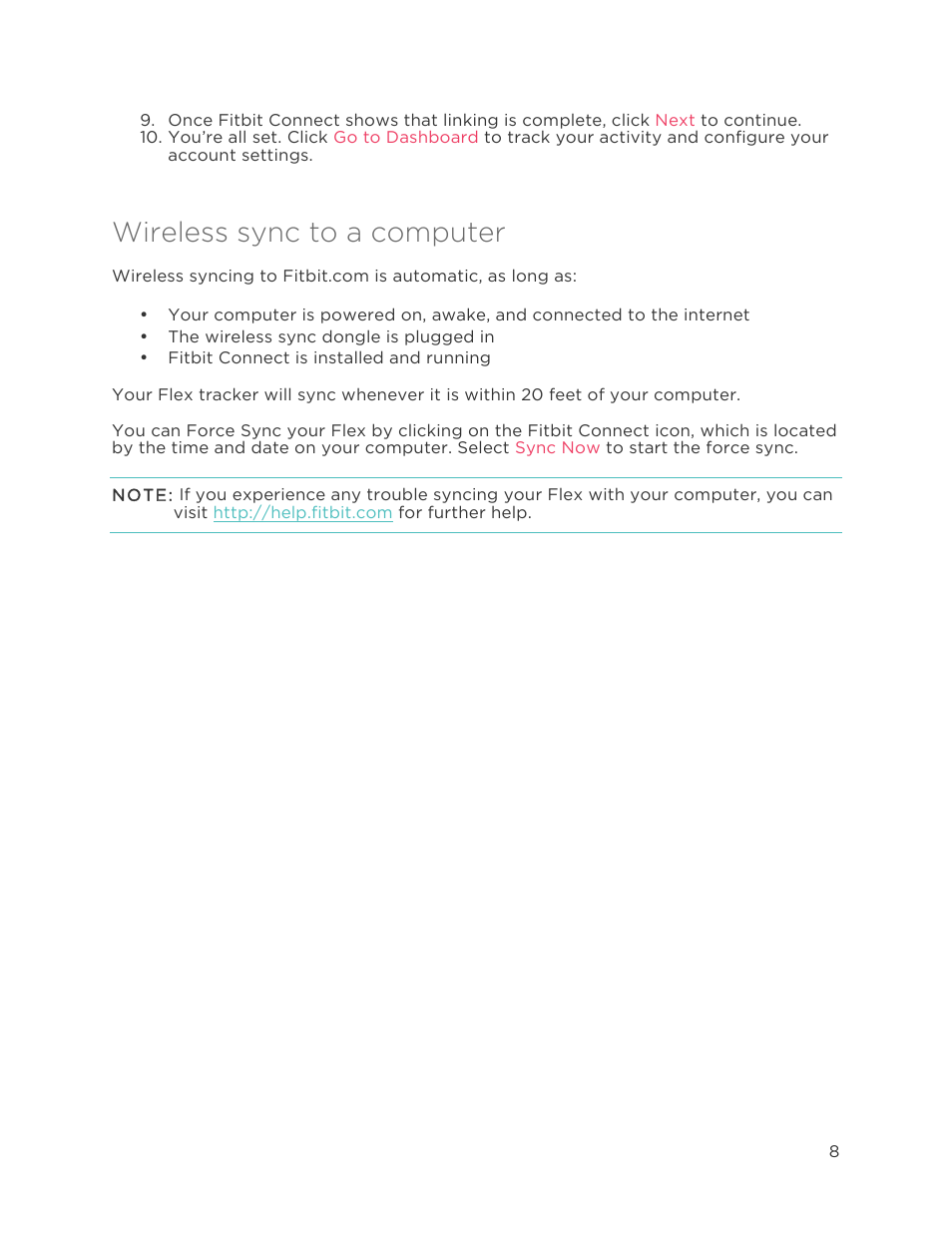 Wireless sync to a computer | Fitbit Flex User Manual | Page 12 / 37