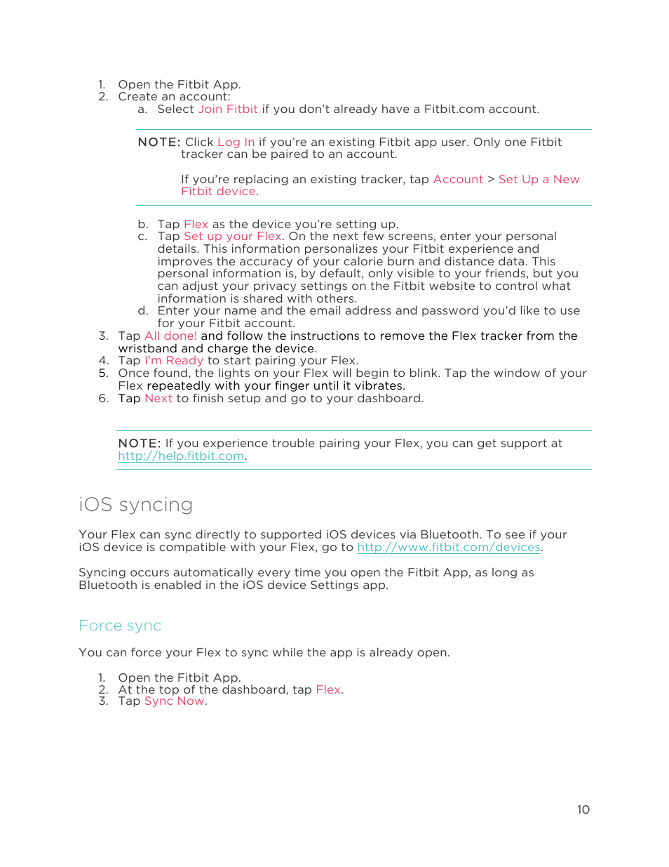 Ios pairing, Ios syncing, Force sync | Fitbit Flex User Manual | Page 14 / 37