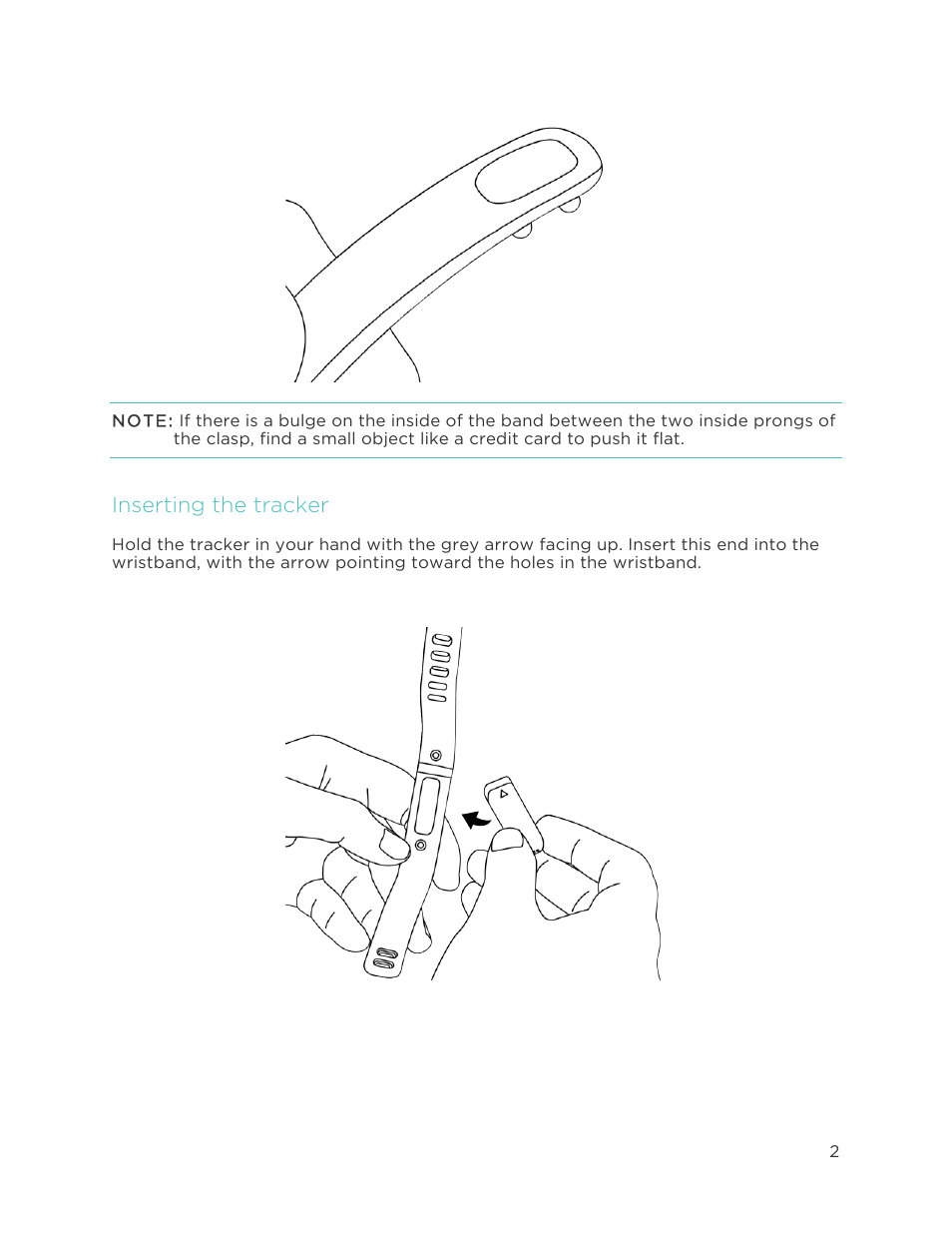 Putting the clasp in securely, Inserting the tracker | Fitbit Flex User Manual | Page 6 / 37