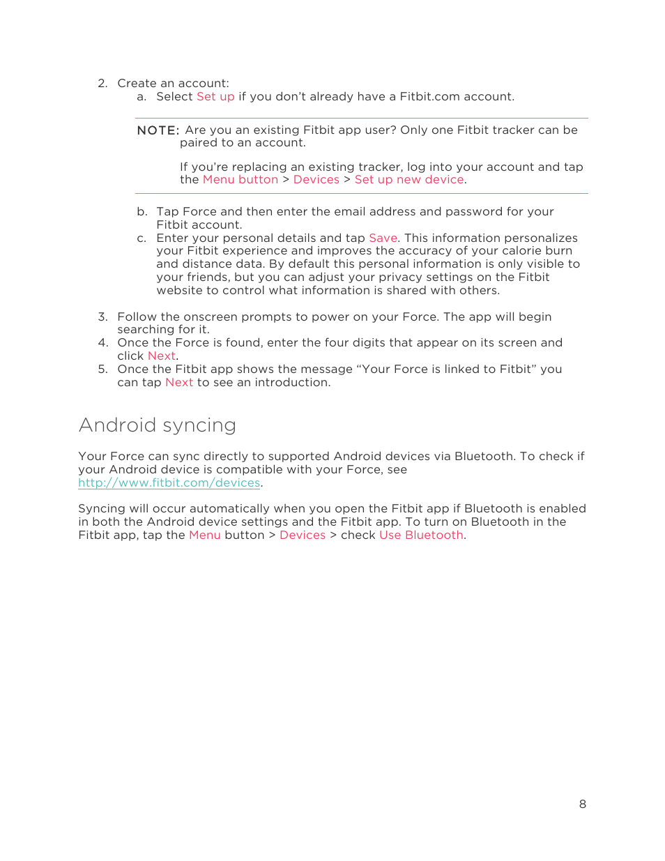 Android syncing | Fitbit Force User Manual | Page 12 / 33
