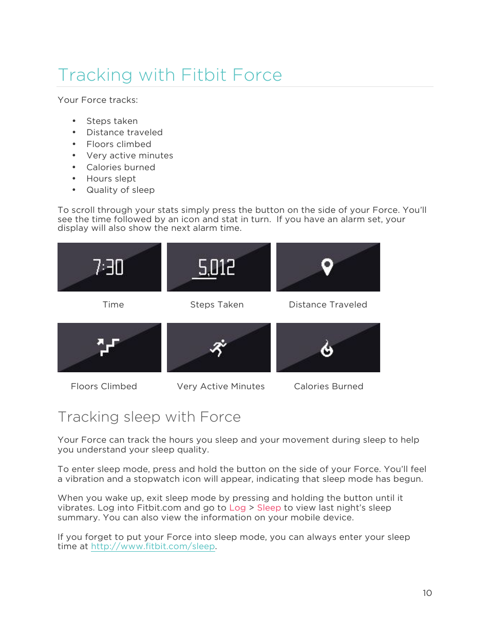 Tracking with fitbit force, Tracking sleep with force | Fitbit Force User Manual | Page 14 / 33