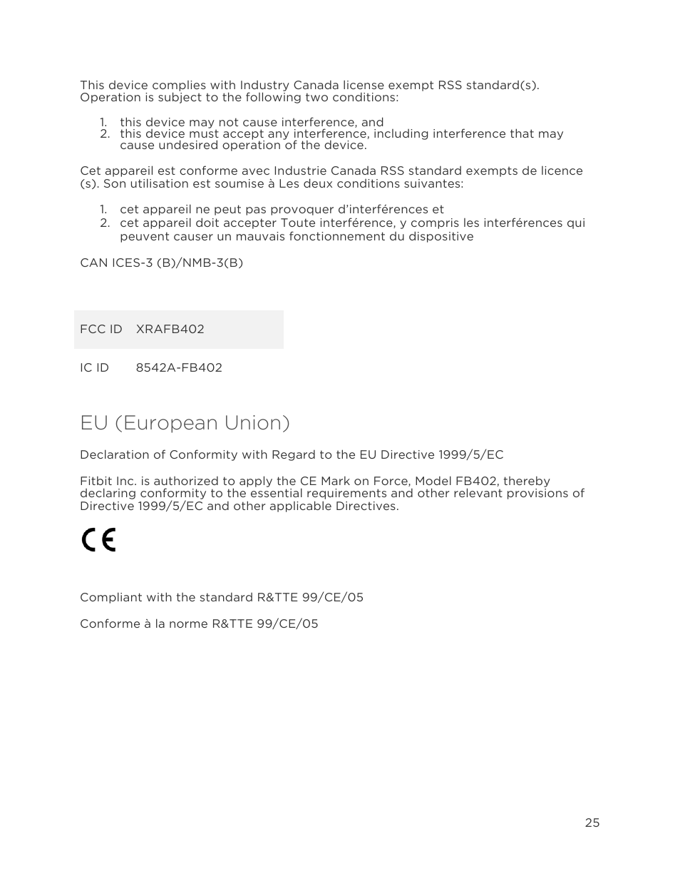 Eu (european union) | Fitbit Force User Manual | Page 29 / 33