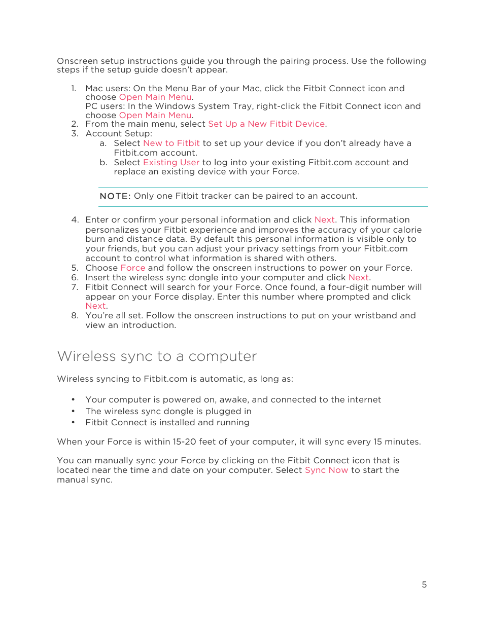 Wireless sync to a computer | Fitbit Force User Manual | Page 9 / 33