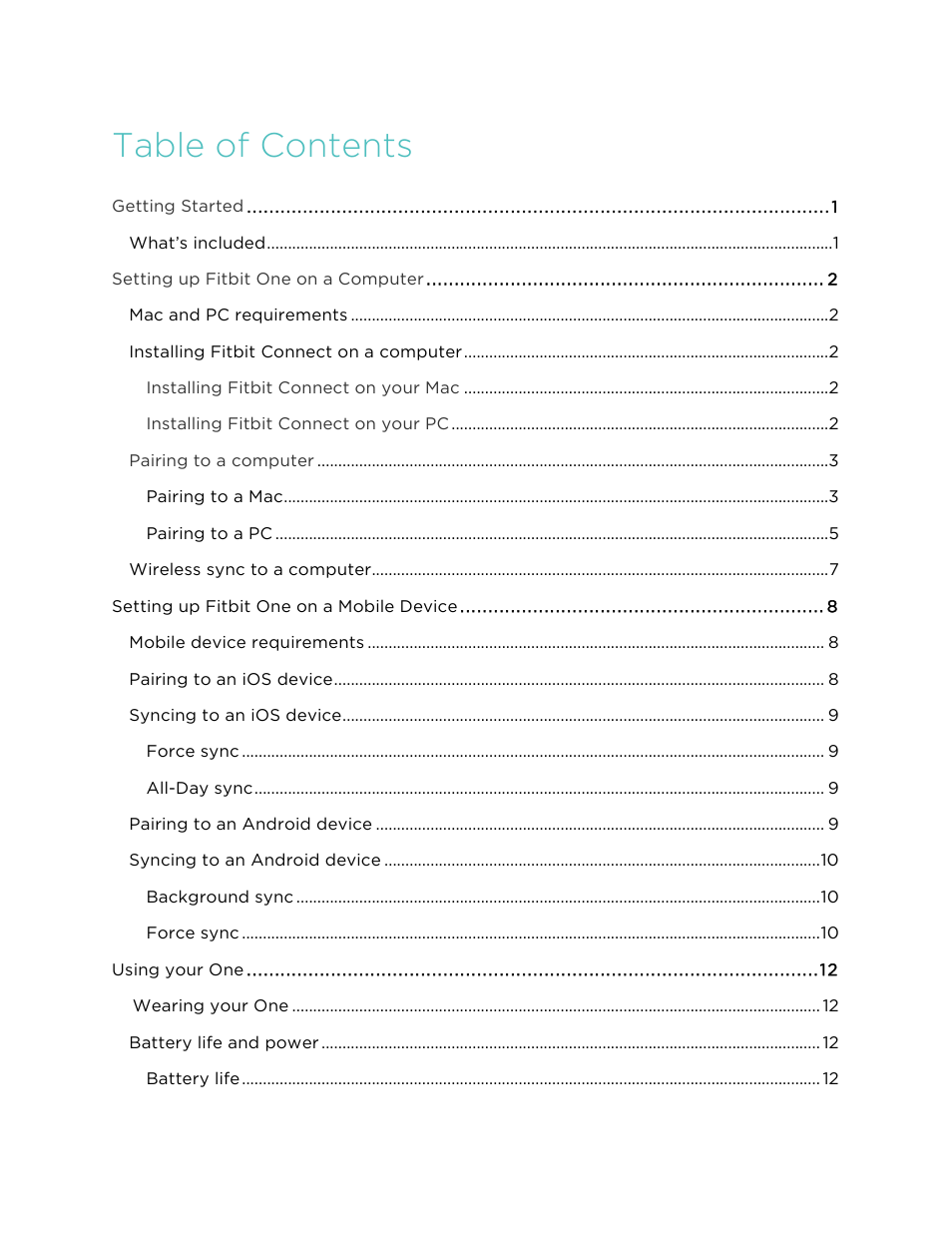 Fitbit One User Manual | Page 2 / 33