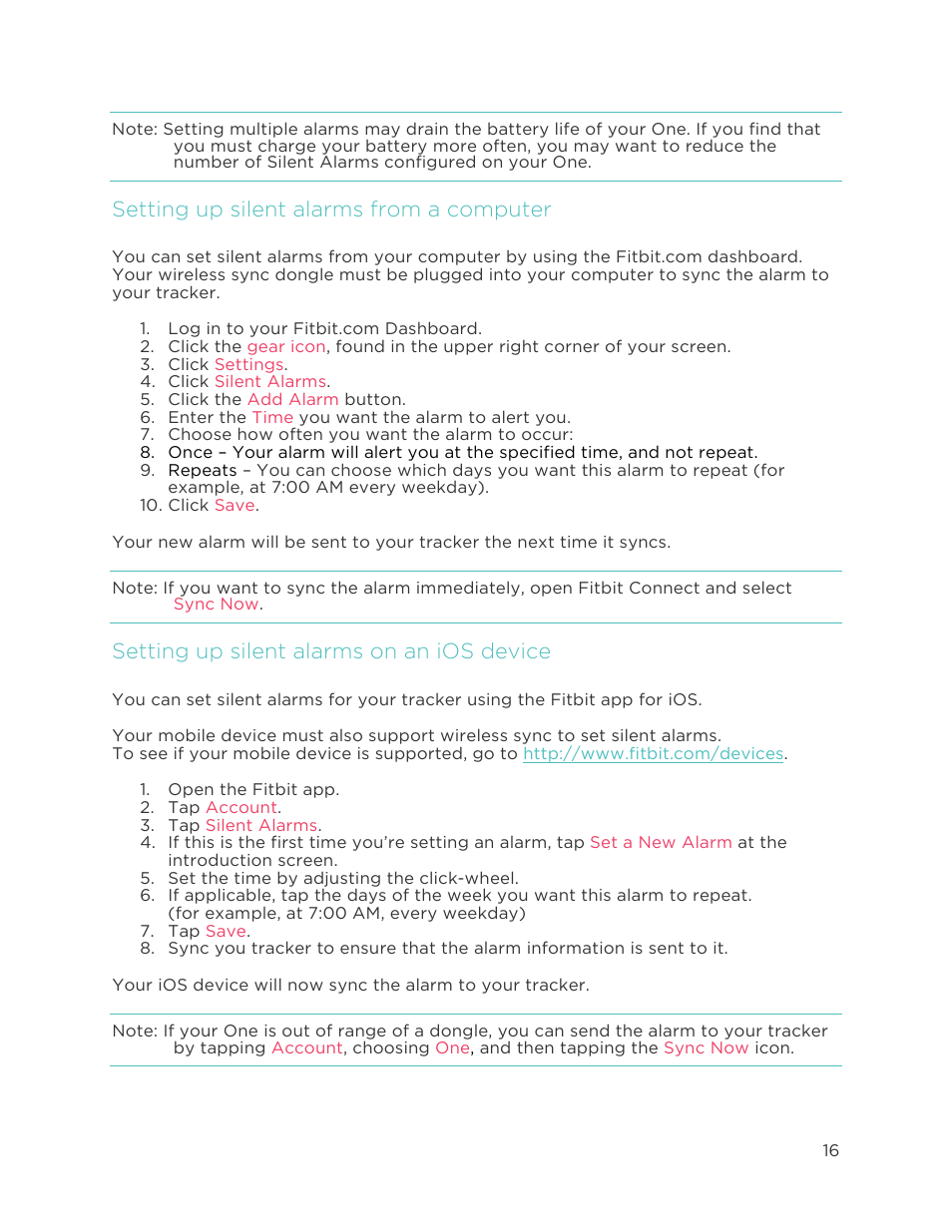 Setting up silent alarms from a computer, Setting up silent alarms on an ios device | Fitbit One User Manual | Page 20 / 33