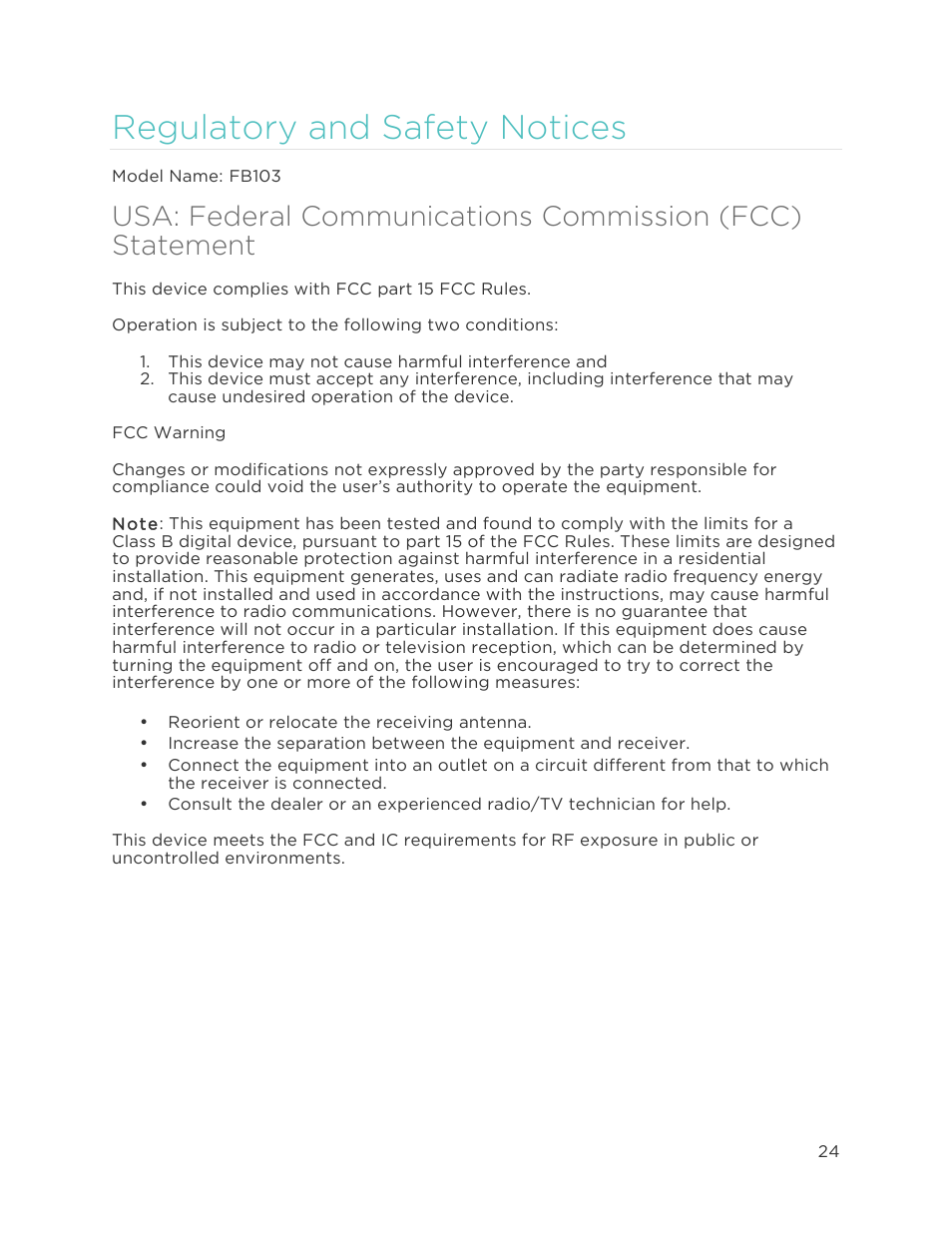 Regulatory and safety notices 4, Regulatory and safety notices | Fitbit One User Manual | Page 28 / 33