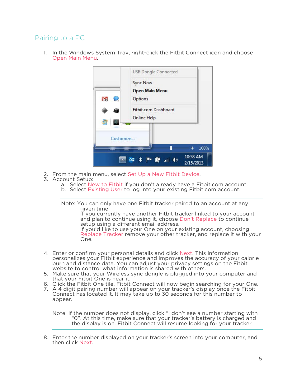 Pairing to a pc | Fitbit One User Manual | Page 9 / 33