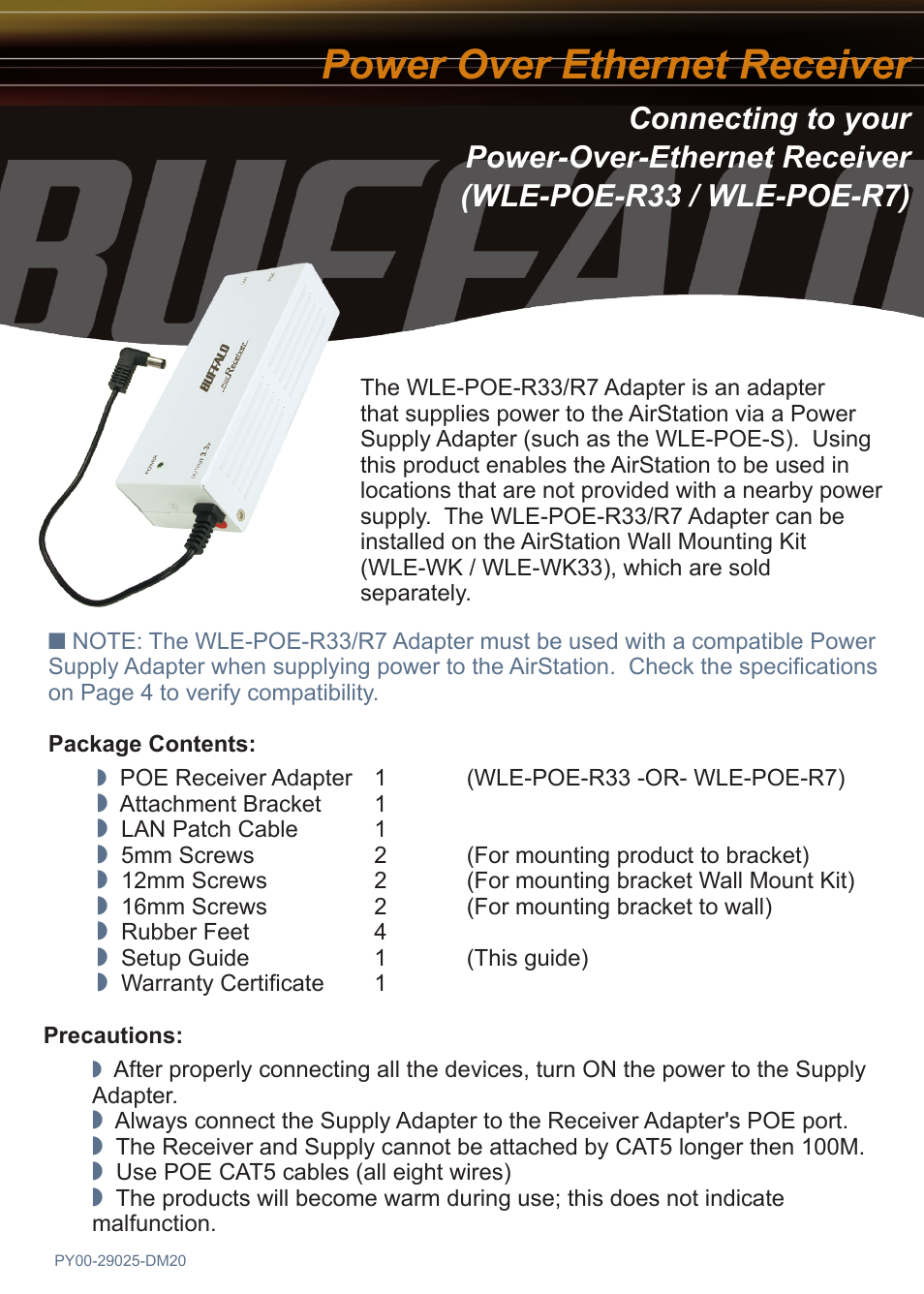 Buffalo Technology Power Over Ethernet Receiver WLE-POE-R7 User Manual | 8 pages