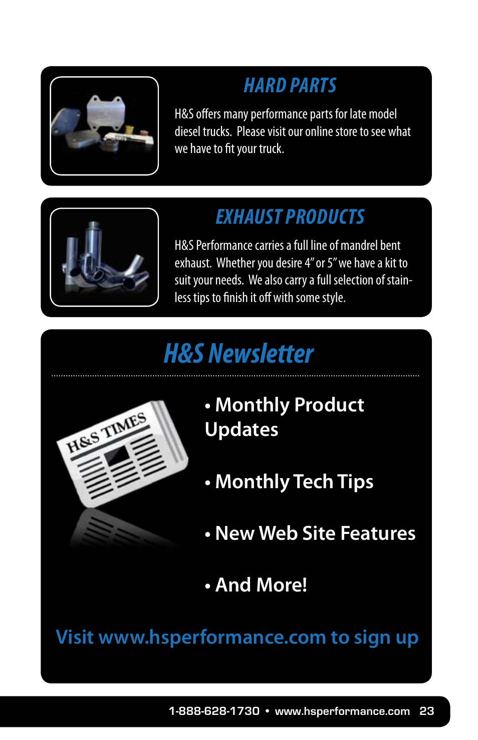 H&s newsletter, Hard parts, Exhaust products | FLO~PRO 302202 User Manual | Page 23 / 24