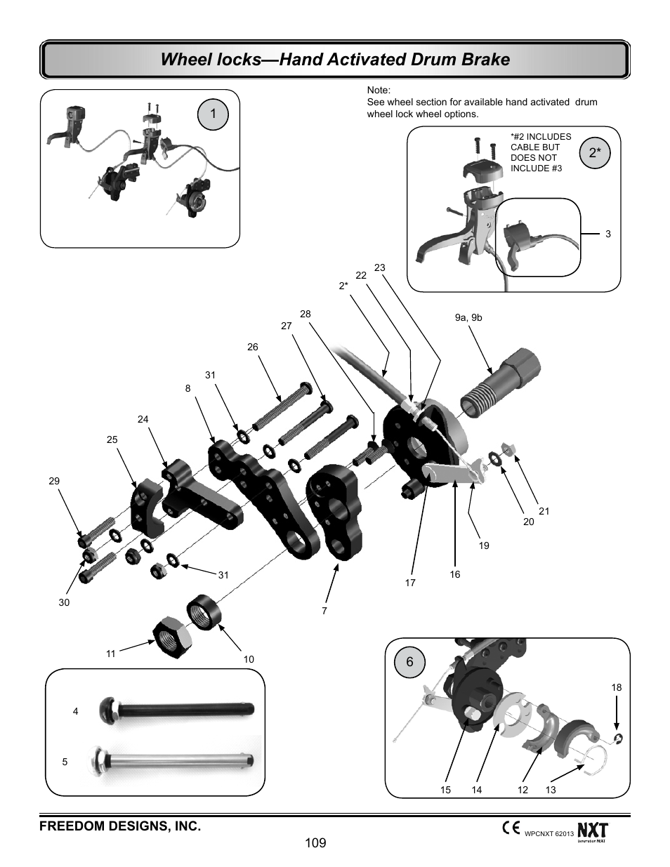 Hand activated drum brake & wheel locks, Wheel locks—hand activated drum brake | Freedom Designs Freedom NXT User Manual | Page 118 / 182