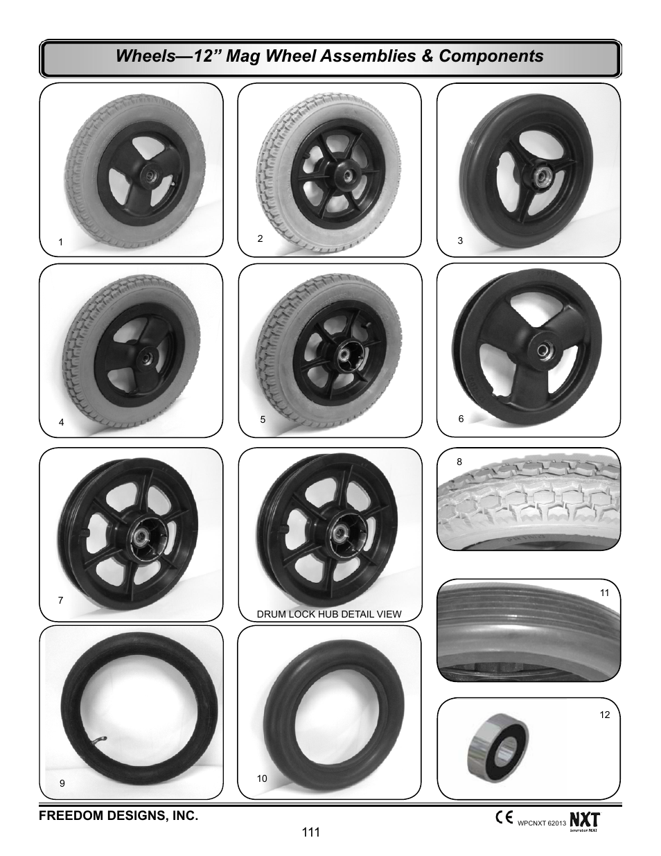Wheels, 12” mag wheel assemblies & components, Wheels—12” mag wheel assemblies & components | Freedom Designs Freedom NXT User Manual | Page 120 / 182