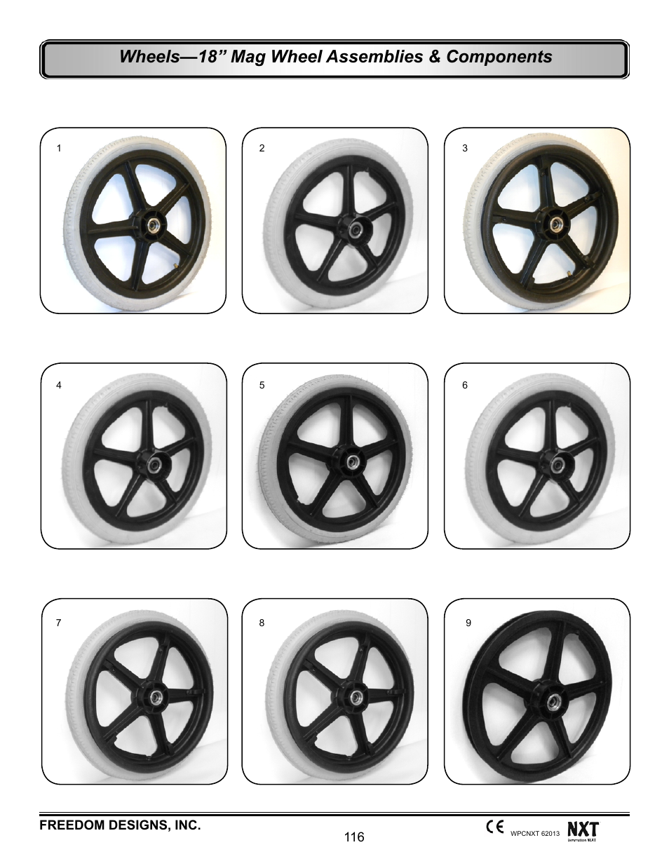 18” mag wheel assemblies & components, Wheels—18” mag wheel assemblies & components | Freedom Designs Freedom NXT User Manual | Page 125 / 182
