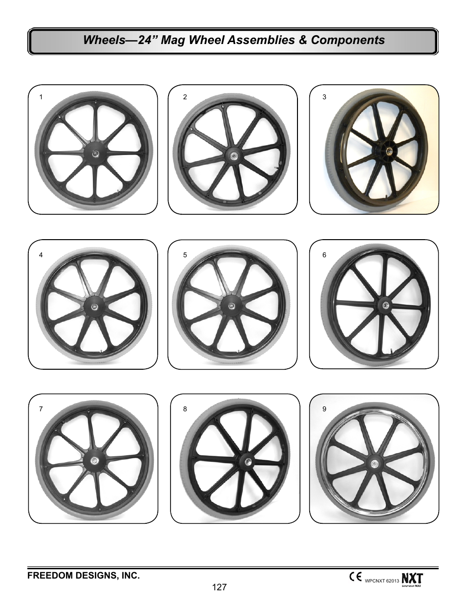 24” mag wheel assemblies & components, Wheels—24” mag wheel assemblies & components | Freedom Designs Freedom NXT User Manual | Page 136 / 182