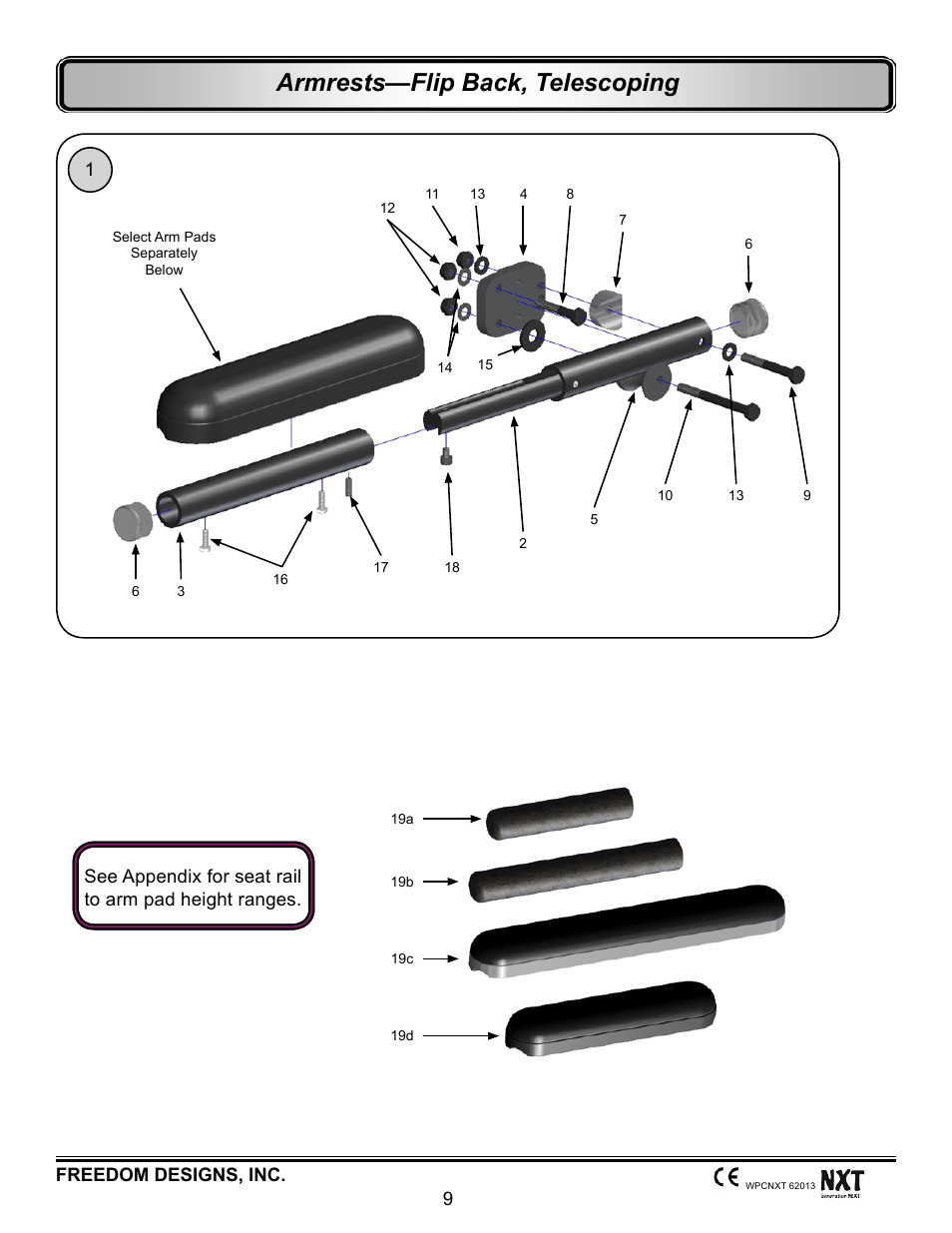 Flip back, telescoping, Armrests—flip back, telescoping | Freedom Designs Freedom NXT User Manual | Page 18 / 182
