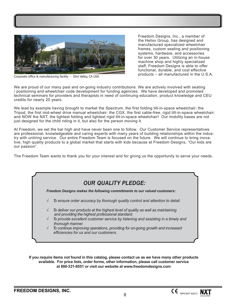 Our quality pledge | Freedom Designs Freedom NXT User Manual | Page 2 / 182