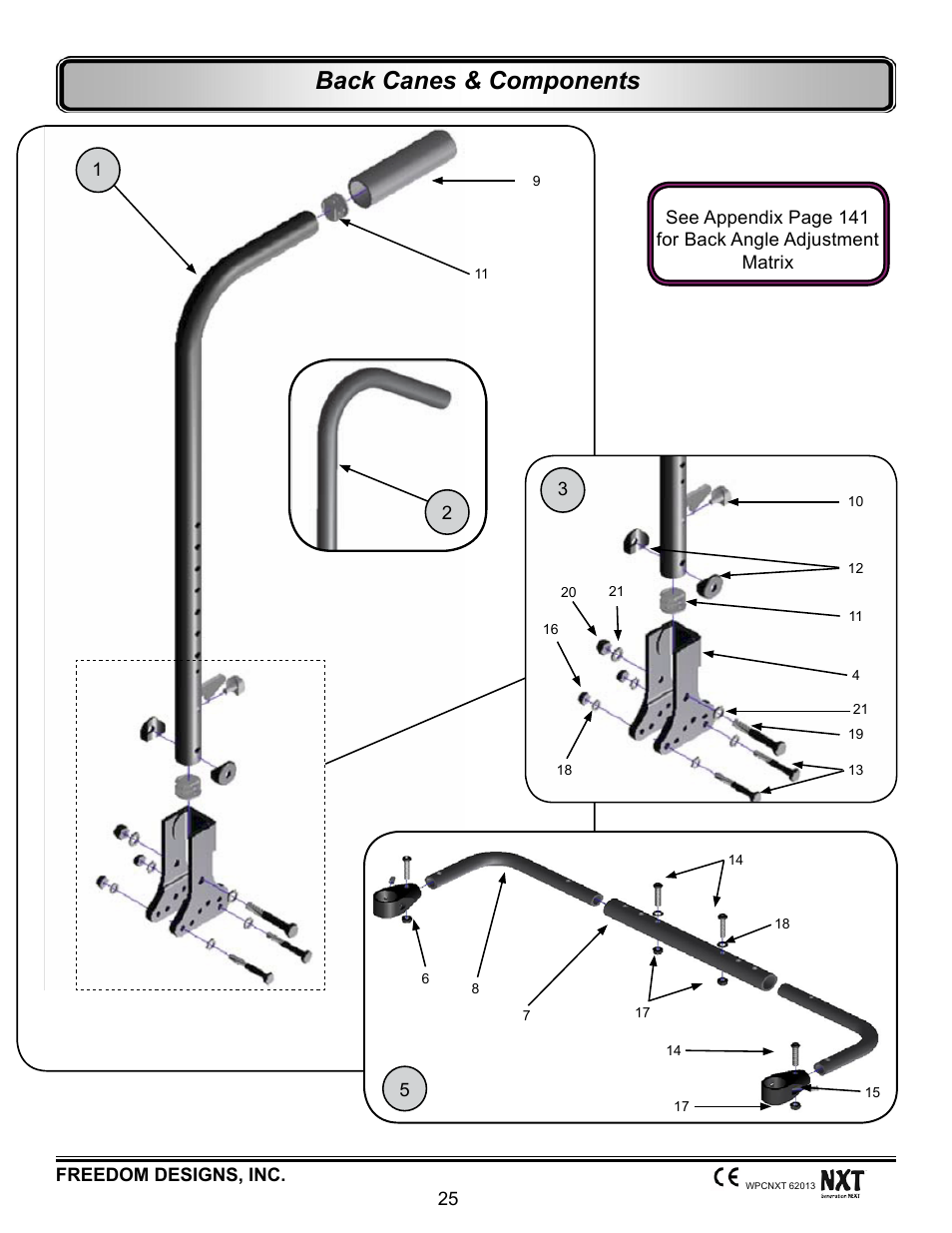 Back canes & components, Standard & ergo back canes | Freedom Designs Freedom NXT User Manual | Page 34 / 182