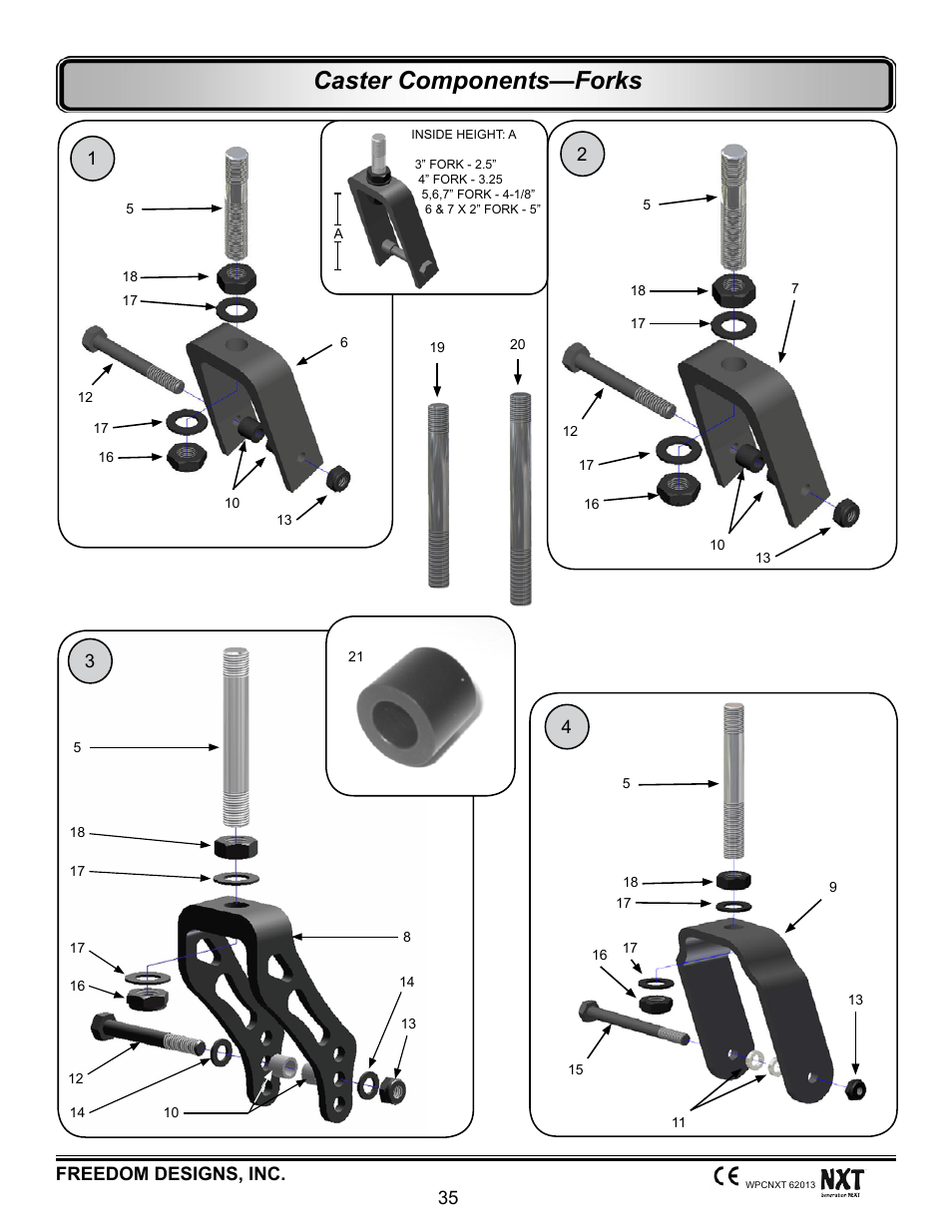 Caster components, Caster forks, Caster components—forks | Freedom Designs Freedom NXT User Manual | Page 44 / 182