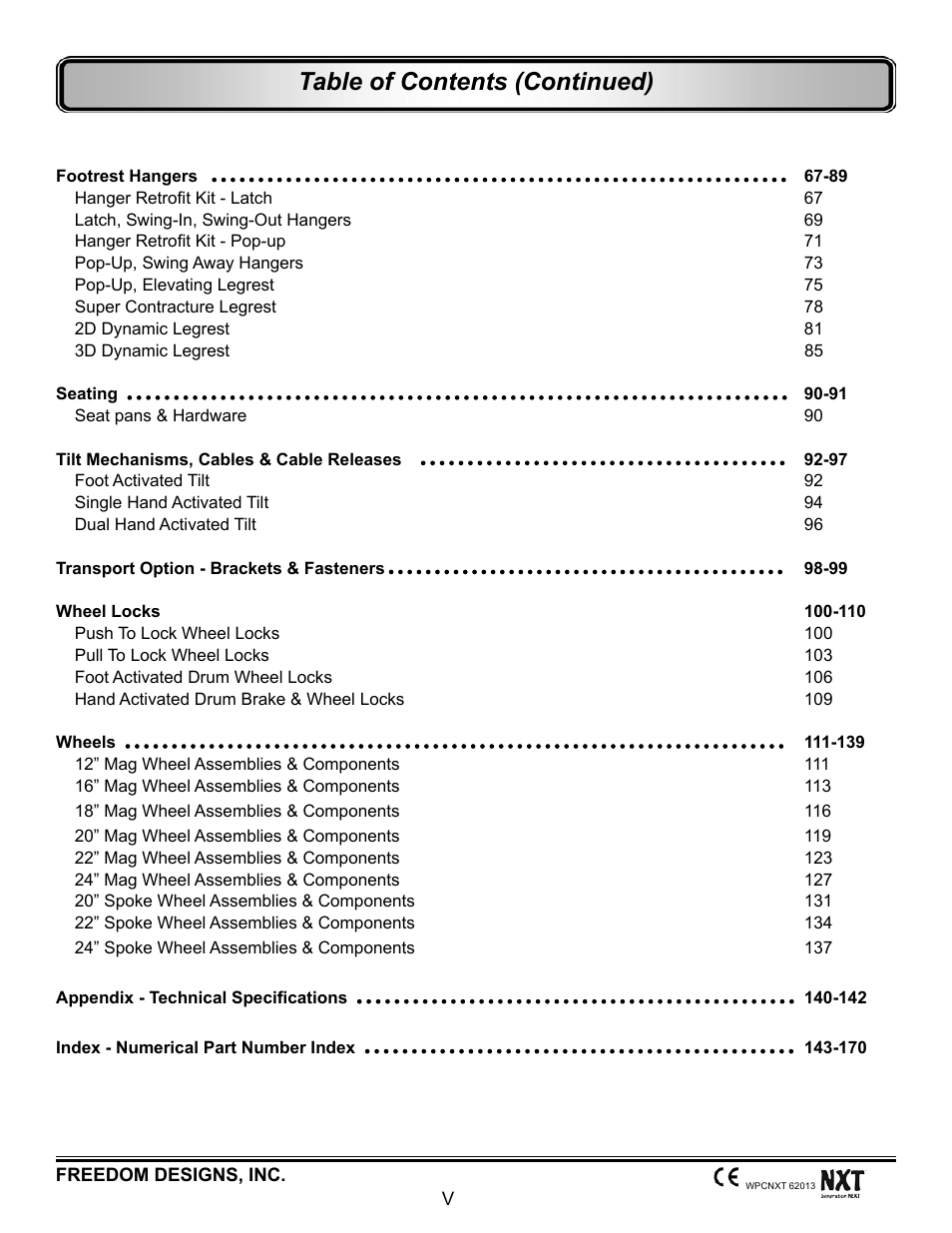 Table of contents (continued) | Freedom Designs Freedom NXT User Manual | Page 5 / 182