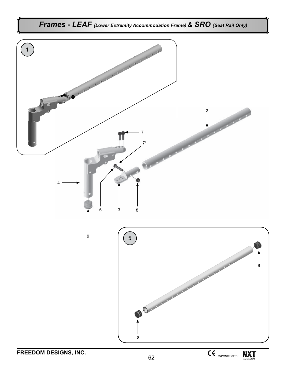 Leaf & sro seat frames, Frames - leaf | Freedom Designs Freedom NXT User Manual | Page 71 / 182