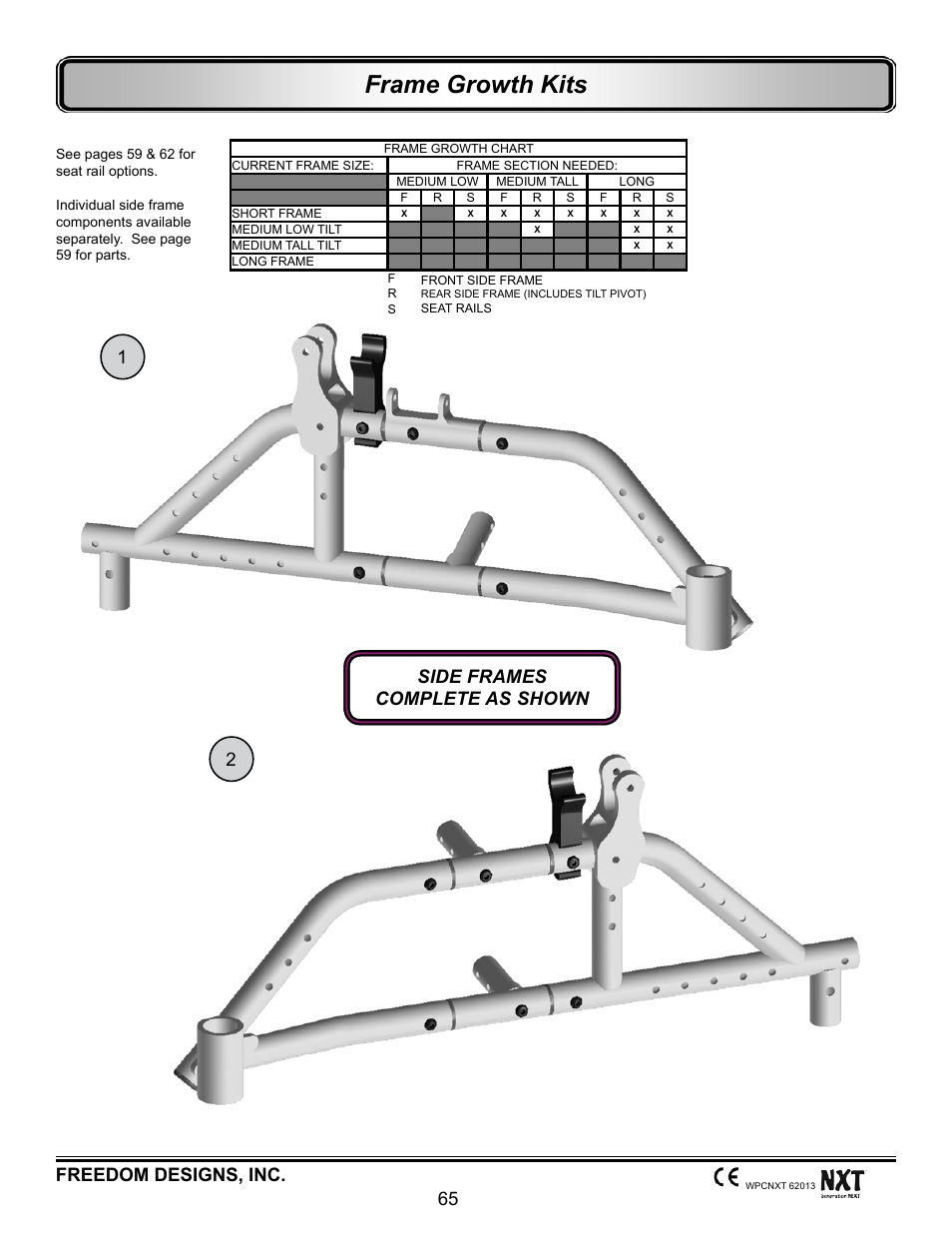 Base frame growth kits, Frame growth kits, Freedom designs, inc. 65 | 12 side frames complete as shown | Freedom Designs Freedom NXT User Manual | Page 74 / 182