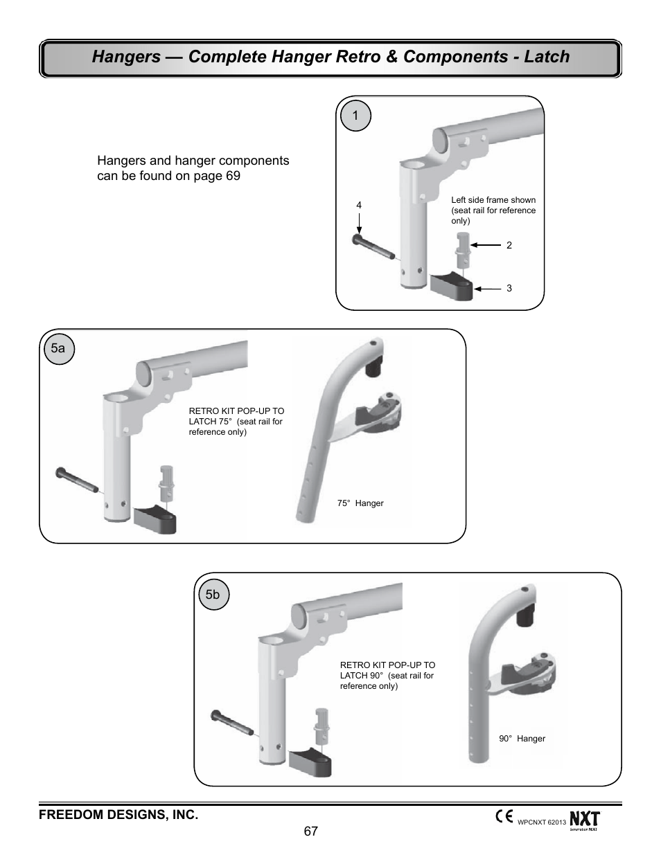 Footrest hangers, Hanger retrofit kit - latch | Freedom Designs Freedom NXT User Manual | Page 76 / 182
