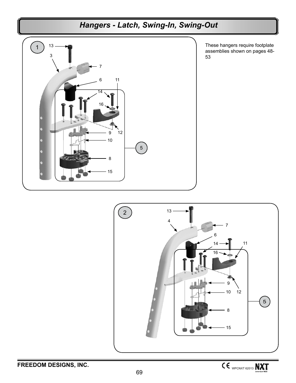 Latch, swing-in, swing-out hangers, Hangers - latch, swing-in, swing-out | Freedom Designs Freedom NXT User Manual | Page 78 / 182