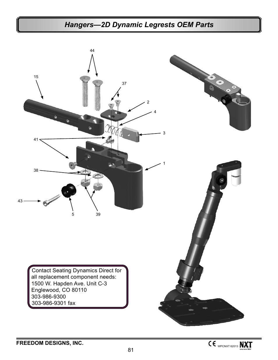 2d dynamic legrest, Hangers—2d dynamic legrests oem parts | Freedom Designs Freedom NXT User Manual | Page 90 / 182