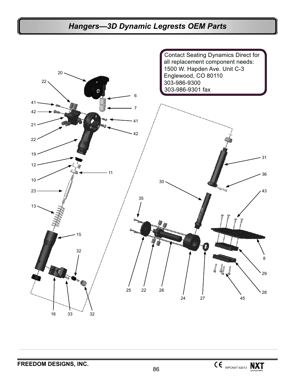 Hangers—3d dynamic legrests oem parts | Freedom Designs Freedom NXT User Manual | Page 95 / 182