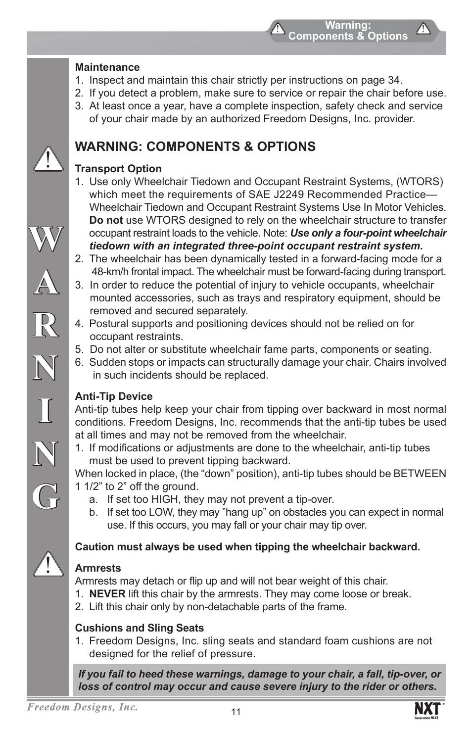 Freedom Designs Freedom NXT User Manual | Page 13 / 40