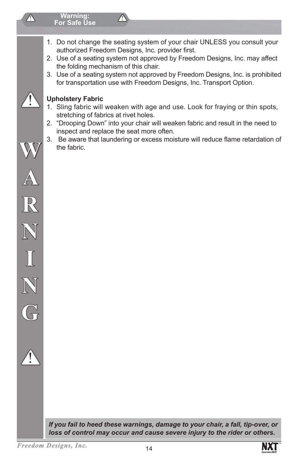 Freedom Designs Freedom NXT User Manual | Page 16 / 40